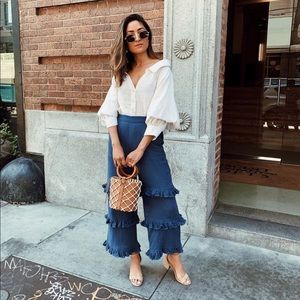 Ruffle wide leg culottes pants